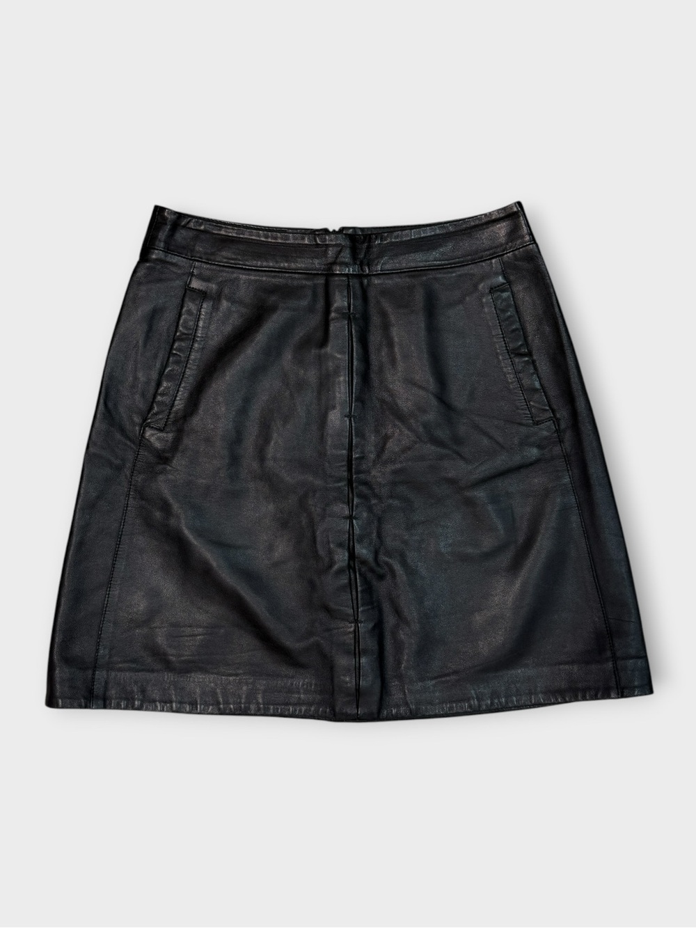 Jigsaw Black Leather A-Line Mini Skirt